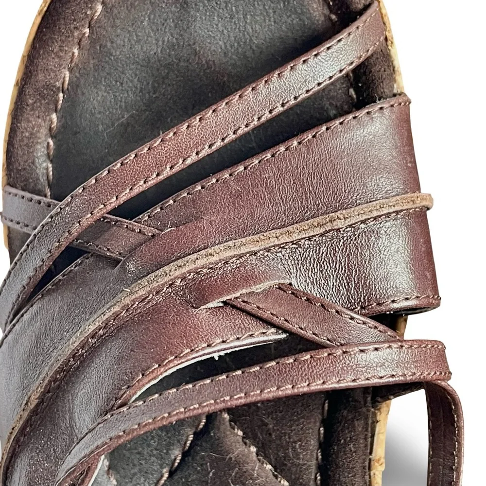 Bass Chianti Strappy Brown Leather Cork Slip-on Wedge Sandals Sz8 - Picture 4 of 9
